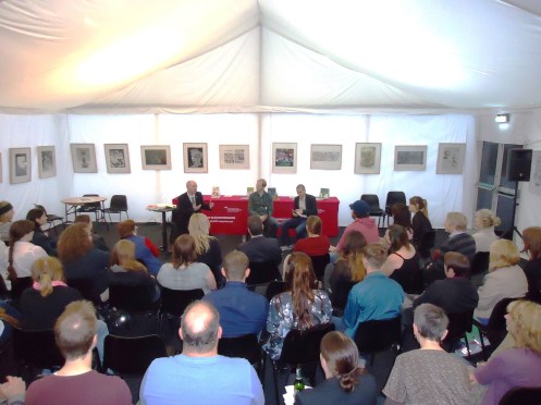 Reading at the Cheltenham Literature Festival, 2013, with Tyler Keevil and Martin Randall